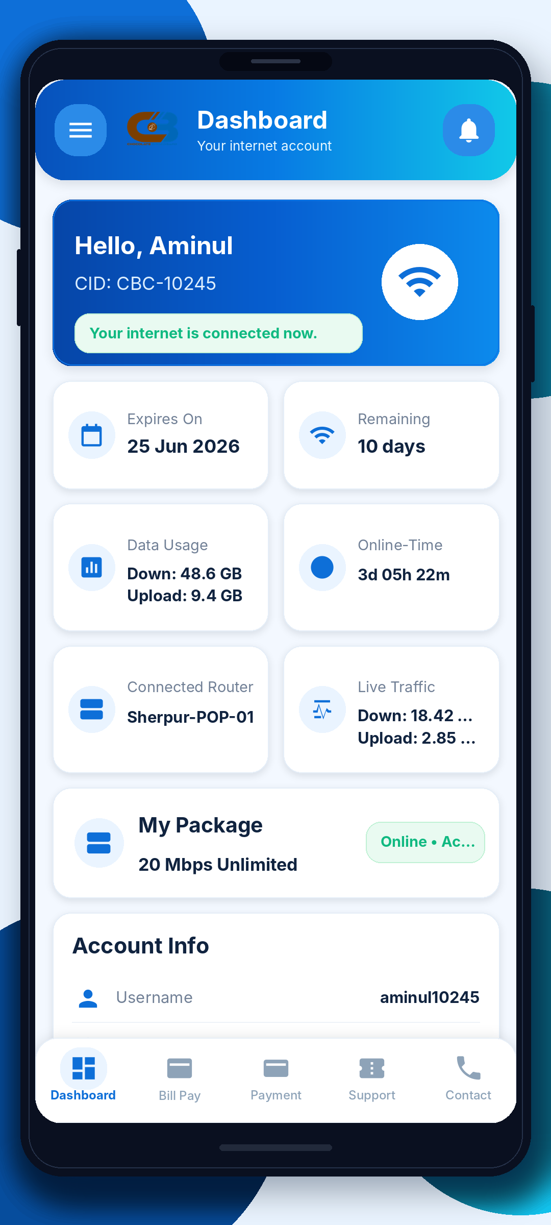 Customer app dashboard preview